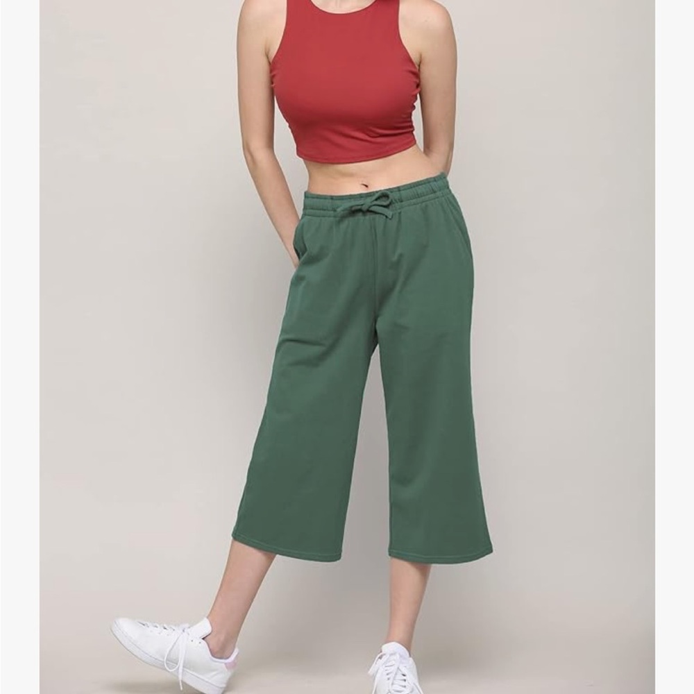 Wide Leg Capri Pants in Sea Pine Green - Picture 6 of 10